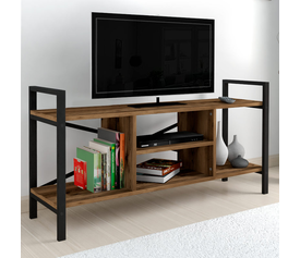 Έπιπλο τηλεόρασης Santana μεταλλικό - μελαμίνης χρώμα μαύρο - καπνιστή καρυδιά 120x35x61εκ.