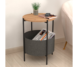 Βοηθητικό τραπεζάκι Kalid μελαμίνης - υφασμάτινο χρώμα pine oak - γκρι 43x43x60εκ.