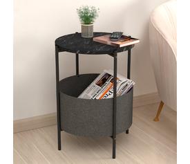 Βοηθητικό τραπεζάκι Kalid μελαμίνης - υφασμάτινο χρώμα μαύρο εφέ μαρμάρου - γκρι 43x43x60εκ.