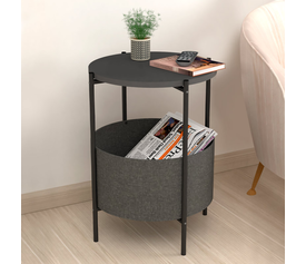 Βοηθητικό τραπεζάκι Kalid μελαμίνης - υφασμάτινο χρώμα ανθρακί - γκρι 43x43x60εκ.