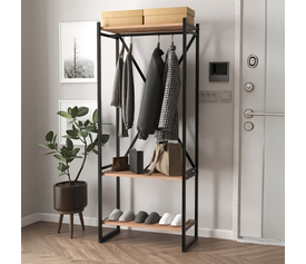 Έπιπλο εισόδου - Κρεμάστρα Zula μεταλλική - μελαμίνης χρώμα μαύρο - pine oak 66x30x160εκ.