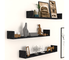 Ραφιέρα τοίχου Tyrion 3 τεμαχίων χρώμα μαύρο εφέ μαρμάρου 90x15x12εκ.