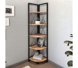 Βιβλιοθήκη γωνιακή Kelsie χρώμα μαύρο - pine oak 33x33x162εκ.