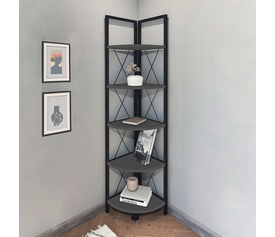 Βιβλιοθήκη γωνιακή Kelsie χρώμα μαύρο - ανθρακί 33x33x162εκ.