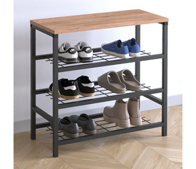 Παπουτσοθήκη Dalia 9 ζευγών μεταλλική - μελαμίνης χρώμα μαύρο - pine oak 65x30x67εκ.