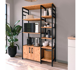 Έπιπλο κουζίνας Benito μεταλλικό - μελαμίνης χρώμα μαύρο - pine oak 83,6x30,2x140,7εκ.