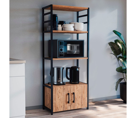 Έπιπλο κουζίνας Agero μεταλλικό - μελαμίνης χρώμα μαύρο - pine oak 56,1x30x138,3εκ.