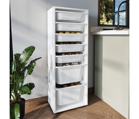 Συρταριέρα κουζίνας - μπάνιου Kayra με 7 συρτάρια χρώμα λευκό 45,4x30x125εκ.