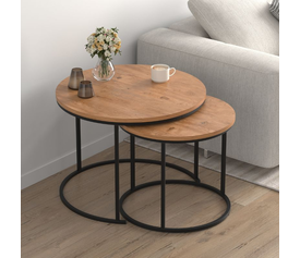 Τραπεζάκι σαλονιού σετ 2 τμχ Hilal χρώμα pine oak Ø66x49,5εκ.