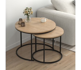 Τραπεζάκι σαλονιού σετ 2 τμχ Hilal χρώμα sapphire oak Ø66x49,5εκ.