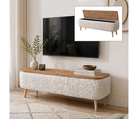 Έπιπλο τηλεόρασης Luno ύφασμα teddy χρώμα λευκό - pine oak 120x30x45εκ.