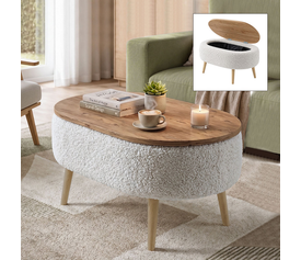 Luno living room coffee table teddy fabric white - pine oak 90x60x45 cm