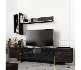 Σύνθεση τηλεόρασης Veyron χρώμα μαύρο rebab - μαύρο εφέ μαρμάρου 180x33x45εκ.