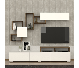 Σύνθεση τηλεόρασης Stamatia χρώμα λευκό - καρυδί 210x36,8x46,8εκ.