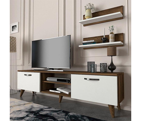 Έπιπλο τηλεόρασης Colin χρώμα λευκό - καρυδί 150x29,5x40,6εκ.