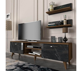 Έπιπλο τηλεόρασης Colin χρώμα καρυδί - μαύρο εφέ μαρμάρου 150x29,5x40,6εκ.