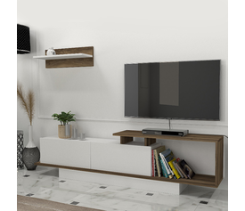 Έπιπλο τηλεόρασης Novara χρώμα λευκό - καρυδί 180x29,6x45εκ.