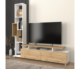 Σύνθεση τηλεόρασης Tulip χρώμα λευκό - sepet oak 160x29,5x160εκ.