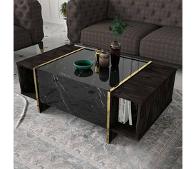 Τραπεζάκι σαλονιού Veyron χρώμα μαύρο rebab - μαύρο εφέ μαρμάρου 104x60x37,3εκ.