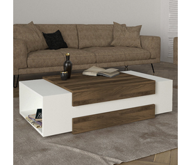 Τραπεζάκι σαλονιού Nora χρώμα λευκό - καρυδί 110x60,6x31εκ.