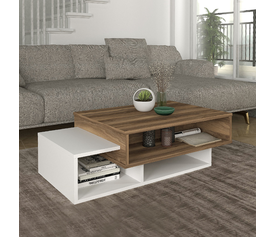 Τραπεζάκι σαλονιού Tab χρώμα λευκό - καρυδί 105x60x32εκ.