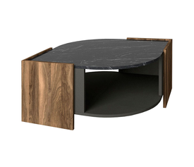 Τραπεζάκι σαλονιού Marbel χρώμα καρυδί - μαύρο εφέ μαρμάρου 75x75x40εκ.