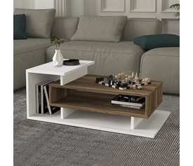 Τραπεζάκι σαλονιού Flynn χρώμα λευκό - καρυδί 90x50x35εκ.