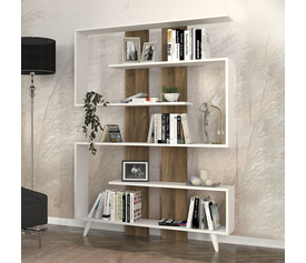 Βιβλιοθήκη Rain χρώμα λευκό - καρυδί 120x19,5x162εκ.