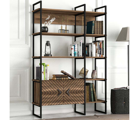 Βιβλιοθήκη Eduardo μεταλλική - μελαμίνης χρώμα καρυδί 120x39x180εκ.