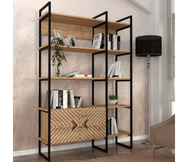 Βιβλιοθήκη Eduardo μεταλλική - μελαμίνης χρώμα sapphire oak 120x39x180εκ.