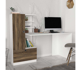Γραφείο εργασίας Domingo χρώμα λευκό - καρυδί 149,5x60x120εκ.