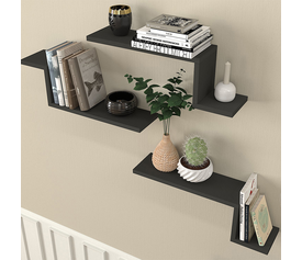 Ραφιέρα τοίχου Lowa 3 τεμαχίων χρώμα ανθρακί 57,7x14,5x18εκ.