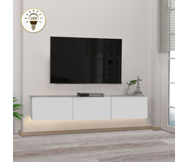 Έπιπλο τηλεόρασης επιτοίχιο Damla με LED χρώμα λευκό 180x29,5x29,5εκ.