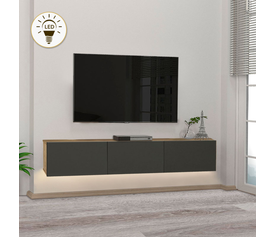 Έπιπλο τηλεόρασης επιτοίχιο Damla με LED χρώμα sapphire oak - ανθρακί 180x29,5x29,5εκ.