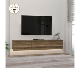 Έπιπλο τηλεόρασης επιτοίχιο Damla με LED χρώμα καρυδί 180x29,5x29,5εκ.