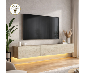 Έπιπλο τηλεόρασης επιτοίχιο Damla με LED χρώμα travertine 180x29,5x29,5εκ.