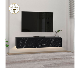 Έπιπλο τηλεόρασης επιτοίχιο Aristo με LED χρώμα μαύρο - εφέ μαρμάρου 135x31,6x25εκ.