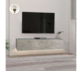Έπιπλο τηλεόρασης επιτοίχιο Aristo με LED χρώμα λευκό εφέ μαρμάρου 135x31,6x25εκ.