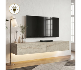 Έπιπλο τηλεόρασης επιτοίχιο Aristo με LED χρώμα travertine 135x31,6x25εκ.