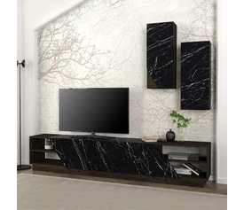 Σύνθεση τηλεόρασης River χρώμα μαύρο rebab - μαύρο εφέ μαρμάρου 240x36,6x47εκ.