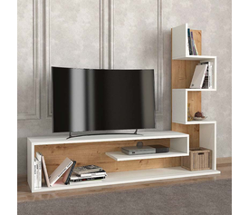 Έπιπλο τηλεόρασης Metehan χρώμα λευκό - sapphire oak 149,5x29,5x120εκ.