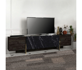 Έπιπλο τηλεόρασης Veyron χρώμα μαύρο rebab - μαύρο εφέ μαρμάρου 180x32,3x45εκ.