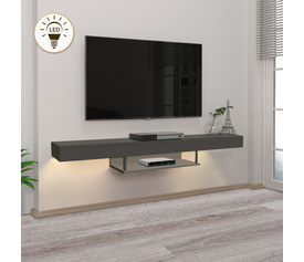 Έπιπλο τηλεόρασης επιτοίχιο Albares με LED χρώμα ανθρακί 150x29,6x22εκ.