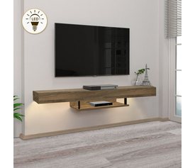 Έπιπλο τηλεόρασης επιτοίχιο Albares με LED χρώμα καρυδί 150x29,6x22εκ.