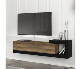 Έπιπλο τηλεόρασης επιτοίχιο Volare χρώμα καρυδί - μαύρο 150x29,6x38,6εκ.