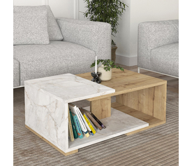 Τραπεζάκι σαλονιού Mareta χρώμα λευκό εφέ μαρμάρου - sapphire oak 81,8x50x35εκ.