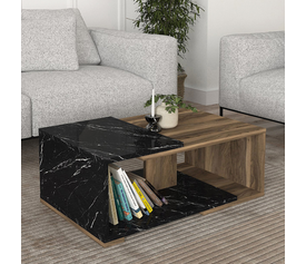 Τραπεζάκι σαλονιού Mareta χρώμα μαύρο εφέ μαρμάρου - καρυδί 81,8x50x35εκ.