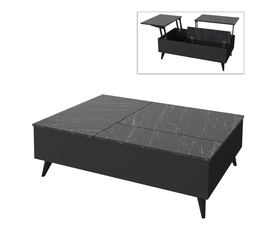 Τραπεζάκι σαλονιού Roy με σερβιτόρο χρώμα μαύρο - εφέ μαρμάρου 121x69x40εκ.