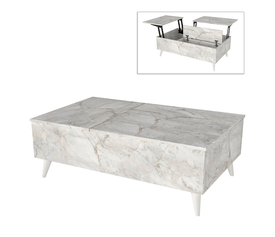 Τραπεζάκι σαλονιού Roy με σερβιτόρο χρώμα λευκό εφέ μαρμάρου 121x69x40εκ.