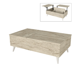 Τραπεζάκι σαλονιού Roy με σερβιτόρο χρώμα travertine 121x69x40εκ.